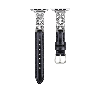 Black Dreamy Flower leather band with silver floral detail