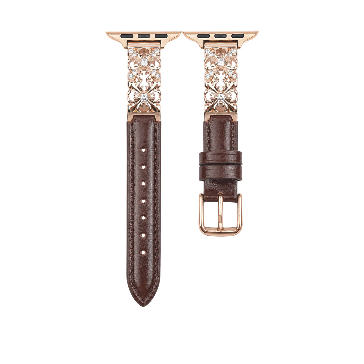 Deep brown Dreamy Flower leather band with rose gold floral detail