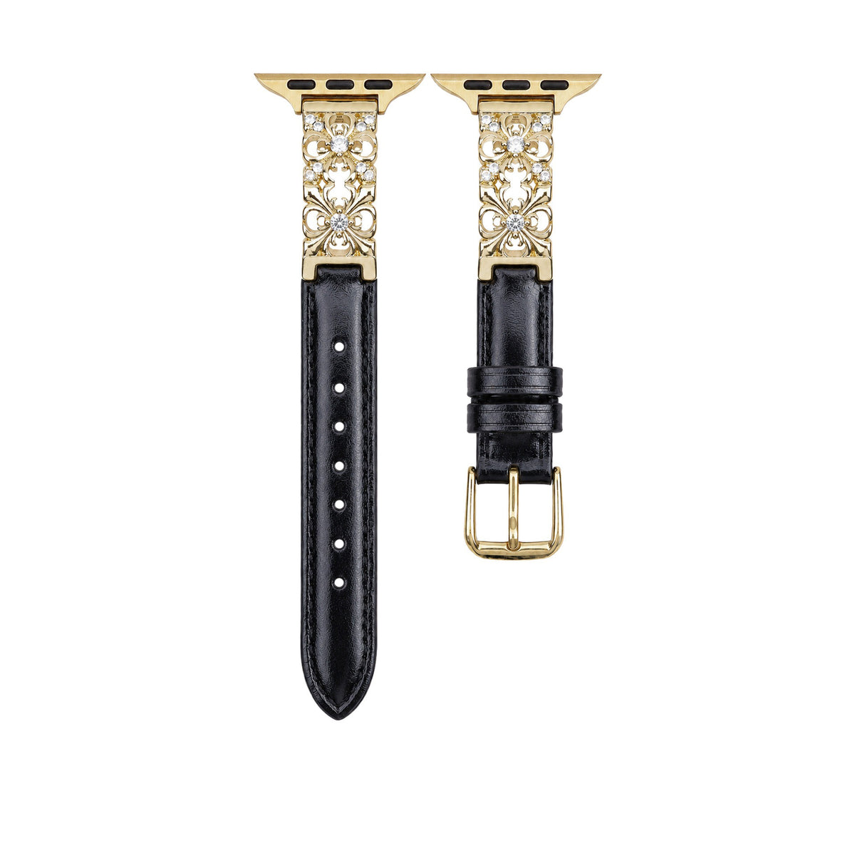 Black Dreamy Flower leather band with gold floral detail